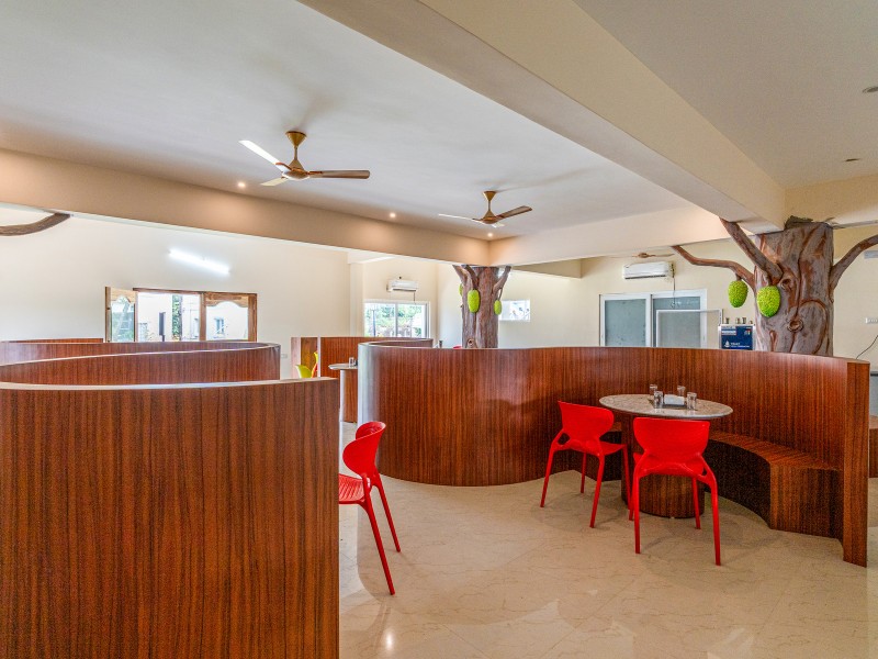 Outdoor tea and snack table area at MSB Silver Spring resort at Yelagiri Hills