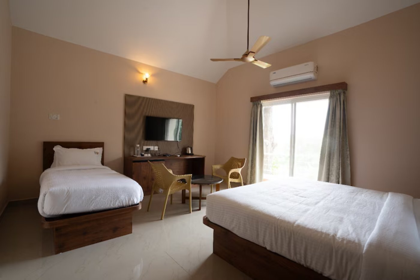 Spacious family suite with two king beds at a top resort in Yelagiri
